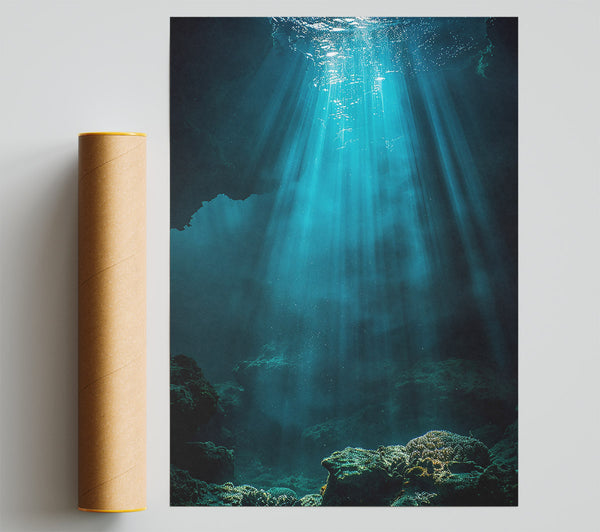 Teal Underwater Rays Print