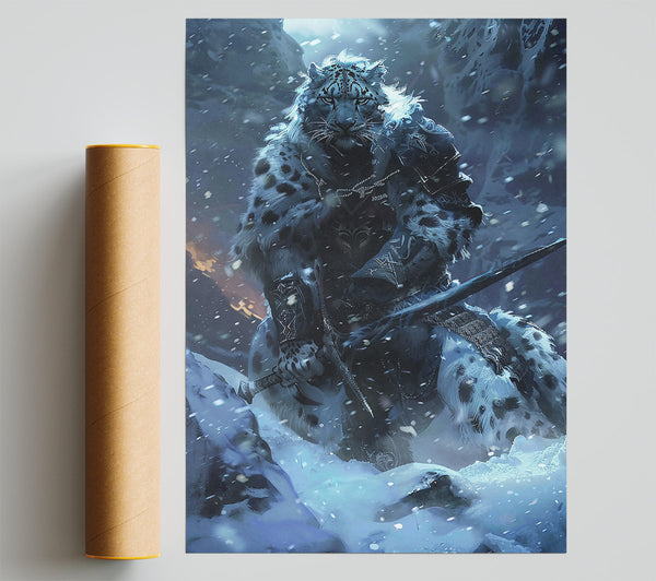 Blue Snow Leopard Warrior Giclee Print
