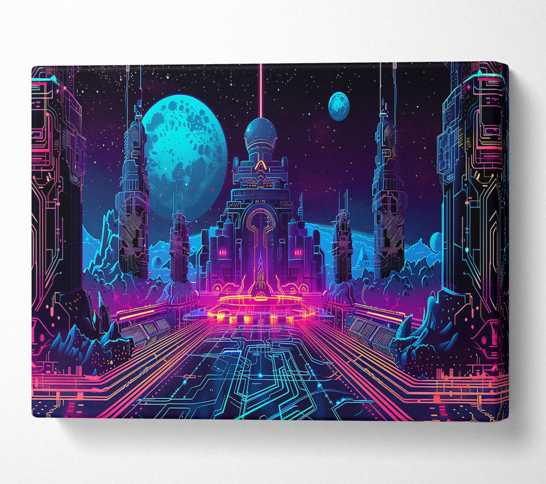  A Canvas Print of Blue Neon Cityscape Canvas Wall Art
