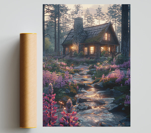 Golden Stream Cabin Print