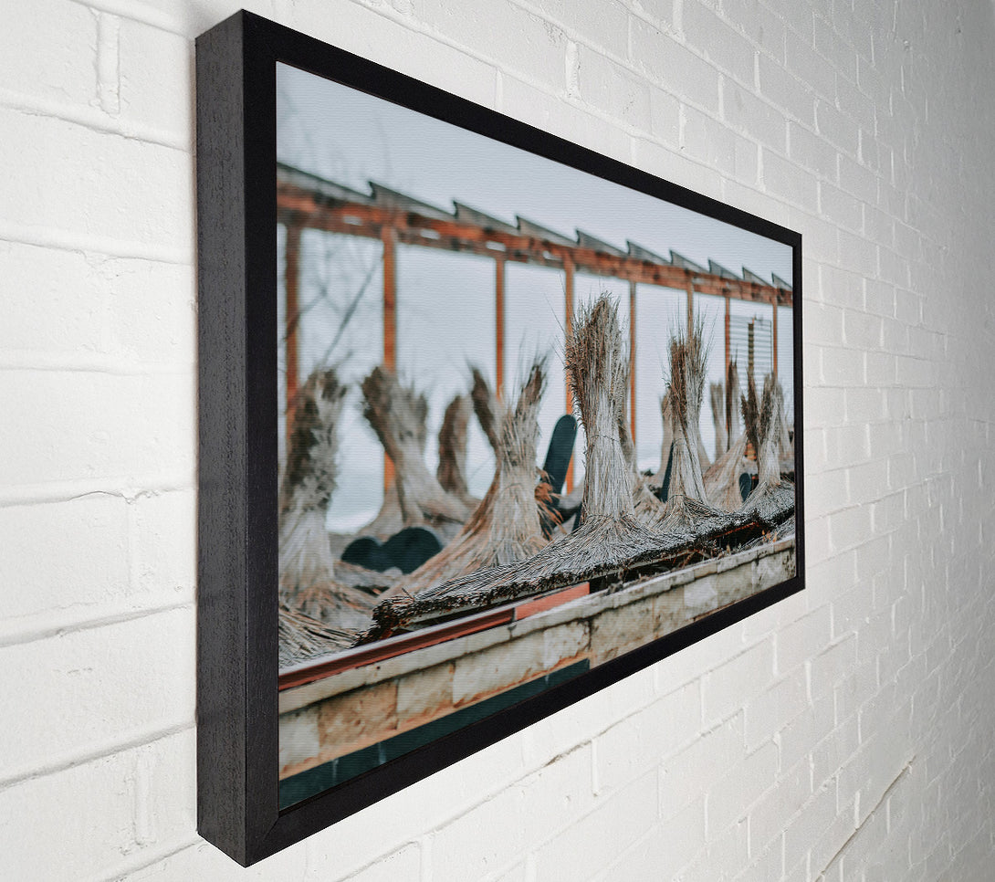  A Canvas Print of Beige Straw Umbrellas Canvas Wall Art