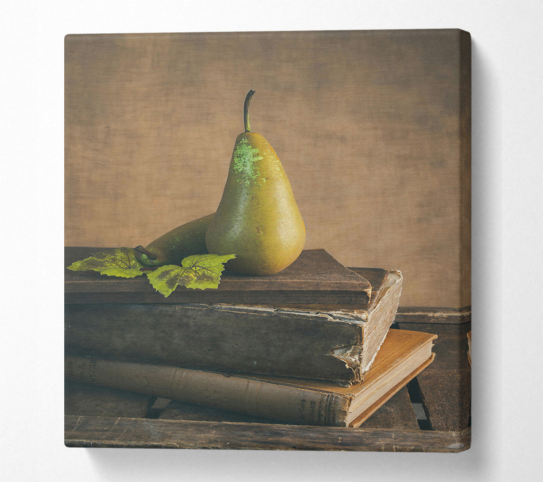  A Canvas Print of Golden Pears And Books Canvas Print