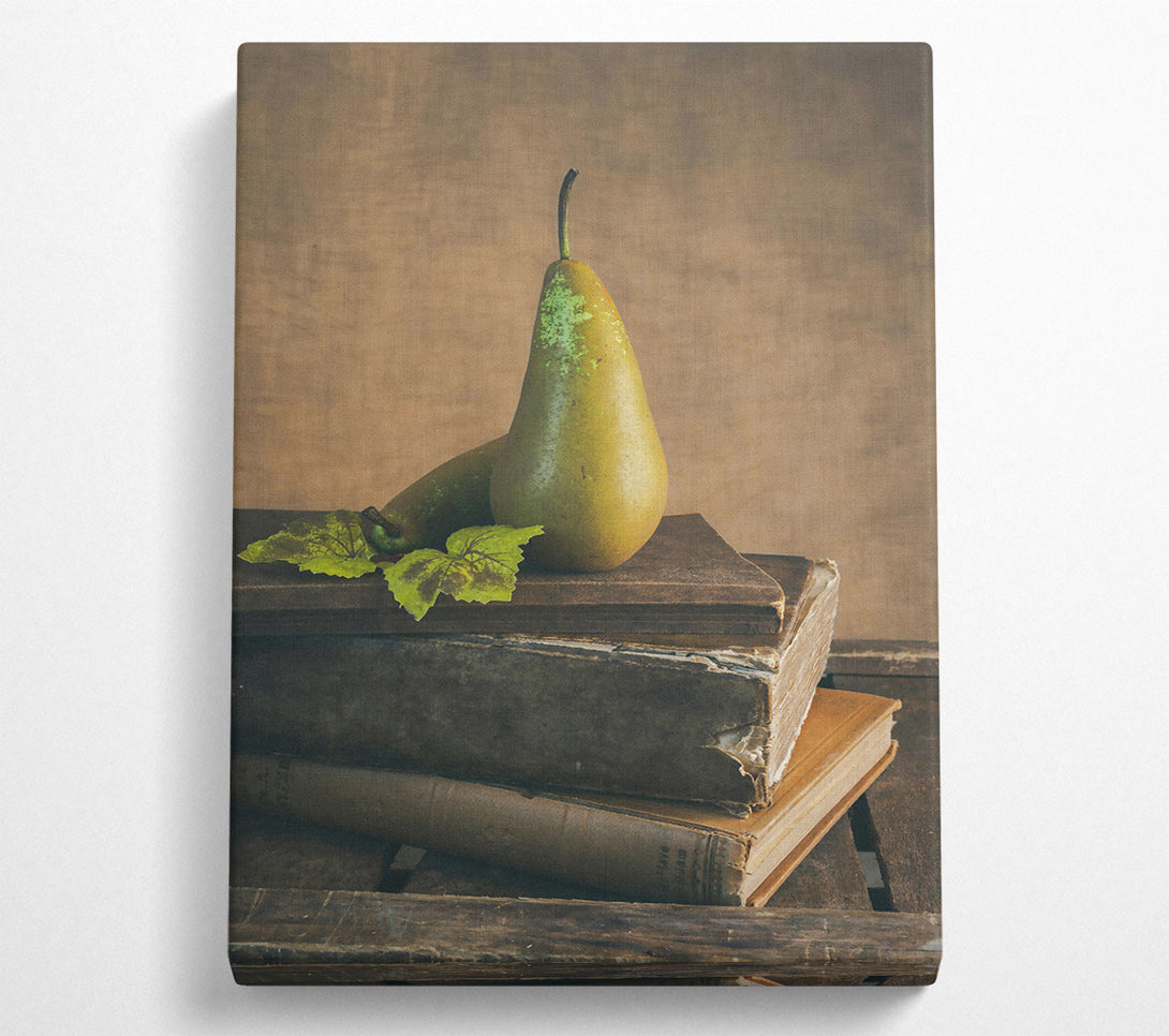  A Canvas Print of Golden Pears And Books Canvas Print