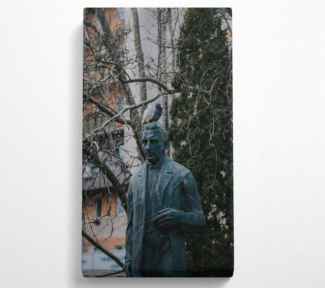  A Canvas Print of Bronze Statue With Pigeons Canvas Print