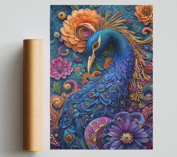 Azure Peacock Bloom Print