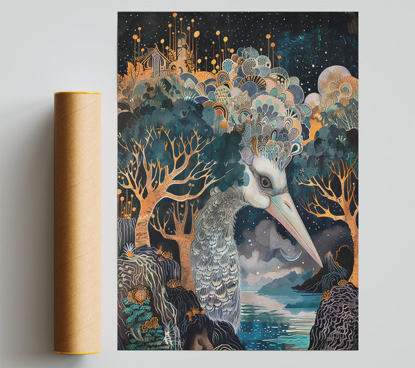 Golden Night Bird Poster