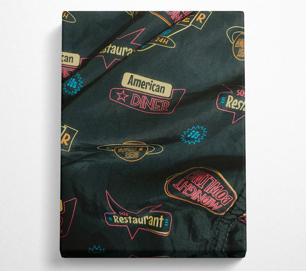  A Canvas Print of Black Diner Neon Signs Canvas Wall Art