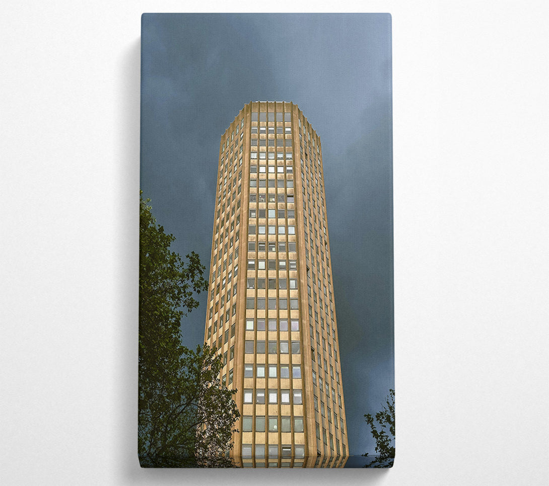  A Canvas Print of Golden Tower Under Grey Skies. Canvas Print