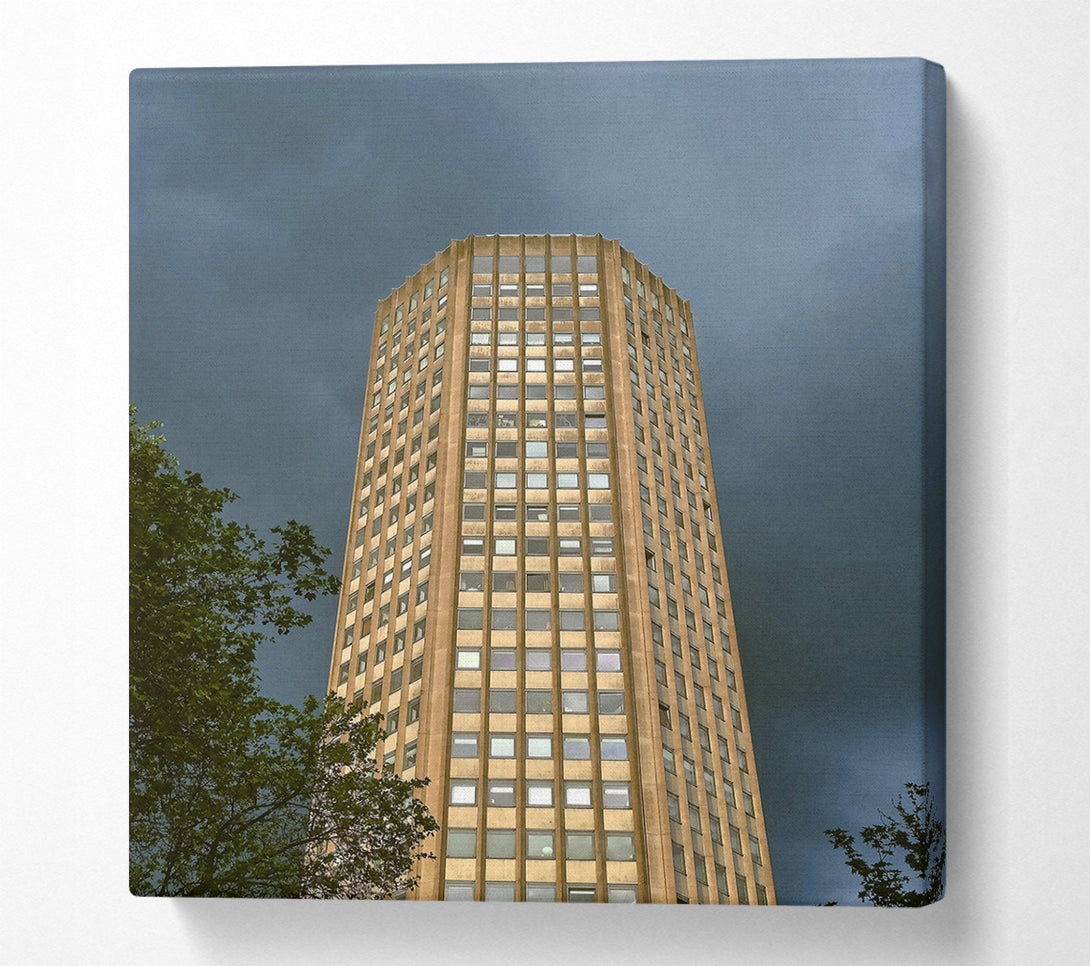  A Canvas Print of Golden Tower Under Grey Skies. Canvas Print