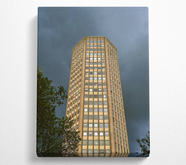  A Canvas Print of Golden Tower Under Grey Skies. Canvas Print
