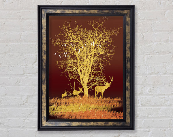 Family Of Deer Tree Framed Print