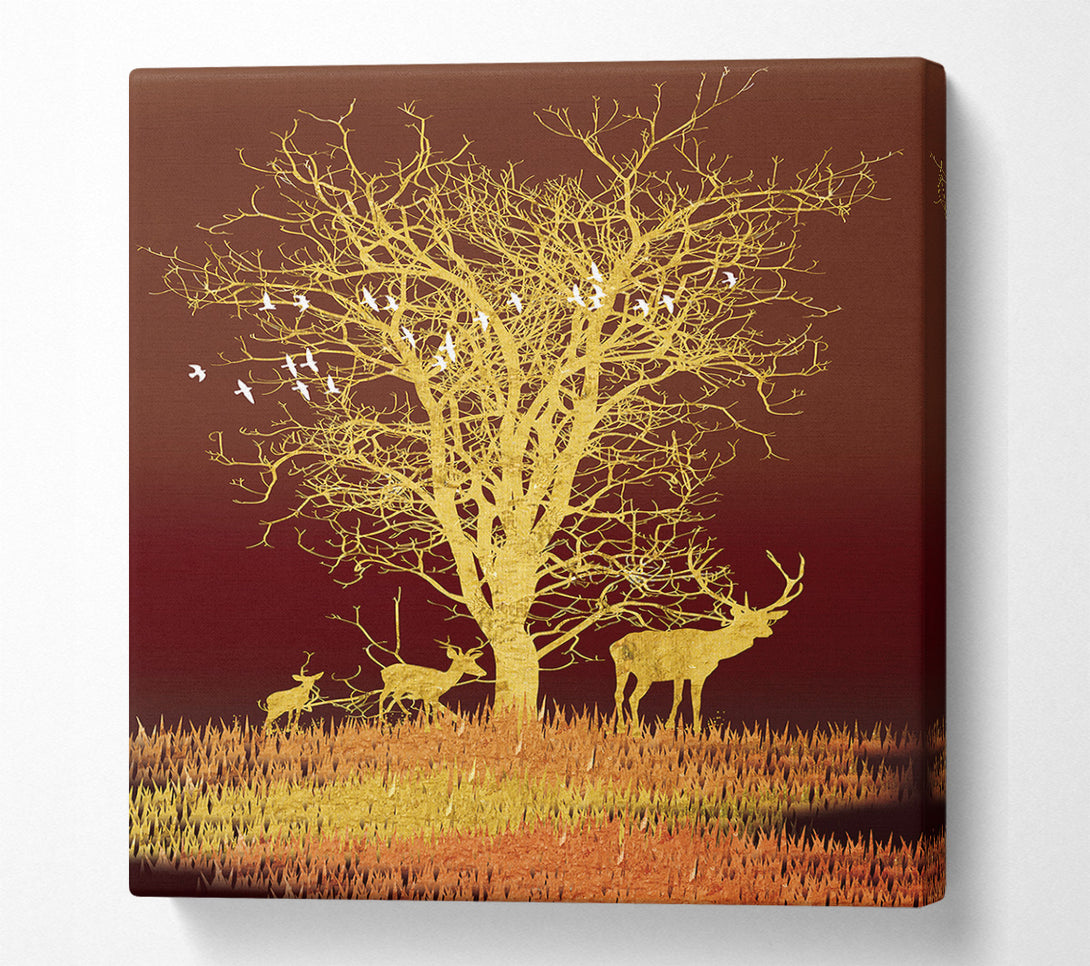  A Canvas Print of Family Of Deer Tree Canvas Wall Art