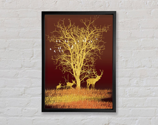 Family Of Deer Tree Framed Print