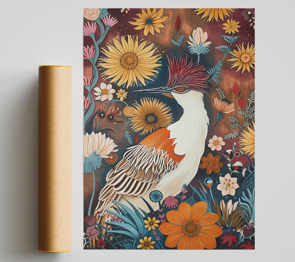 Orange Bird Bloom Poster