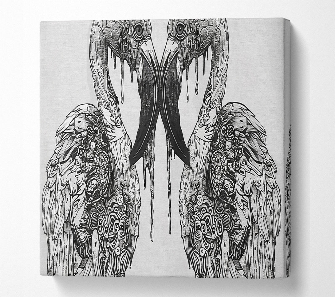  A Canvas Print of Black Mechanical Flamingos Canvas Art
