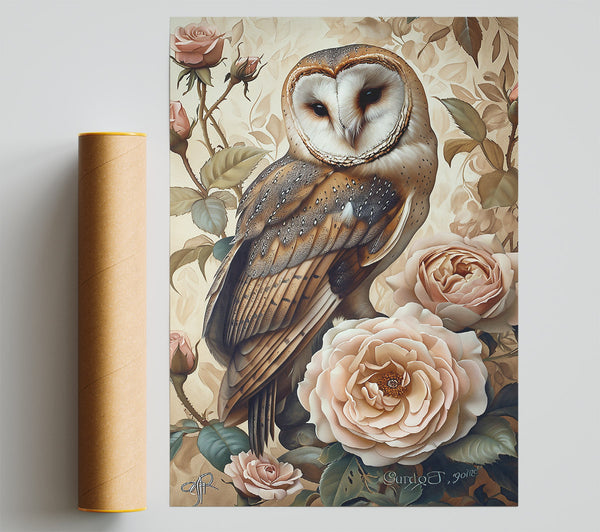 Creamy Owl Roses Print