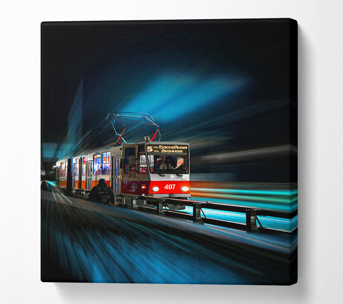  A Canvas Print of Blue Light Tram Ride Canvas Art