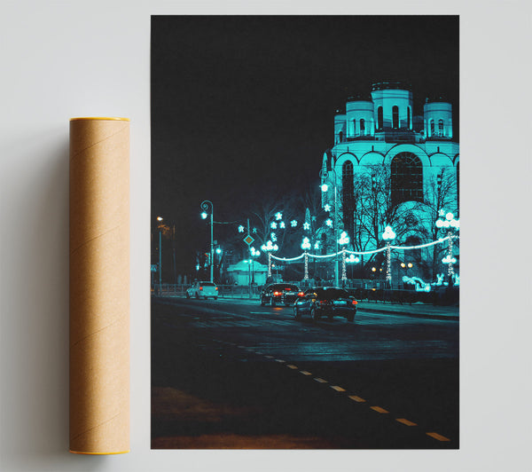 Aqua Night Lights Print