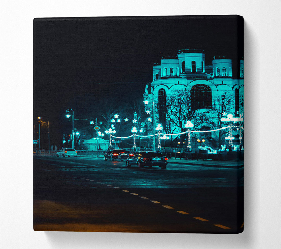  A Canvas Print of Aqua Night Lights Canvas Art