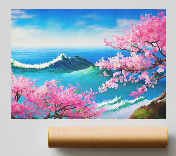 Pink Bloom Ocean Wave Giclee Print