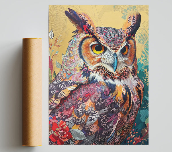 Golden Owl Feathers Poster