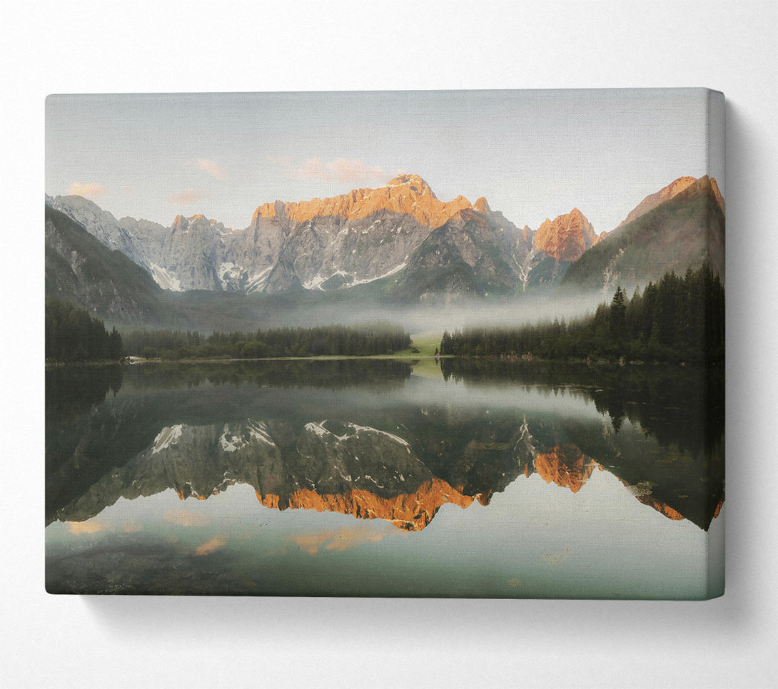  A Canvas Print of Golden Mountain Reflection Canvas Wall Art