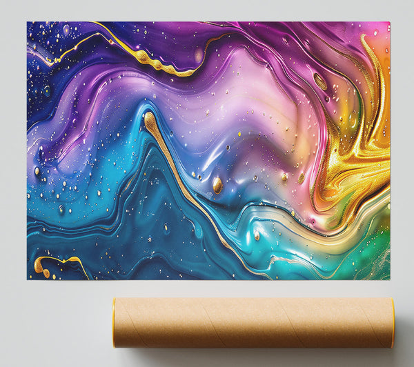 Golden Teal Swirls Print
