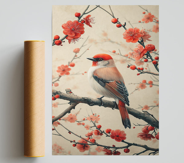 Crimson Songbird Bloom Poster