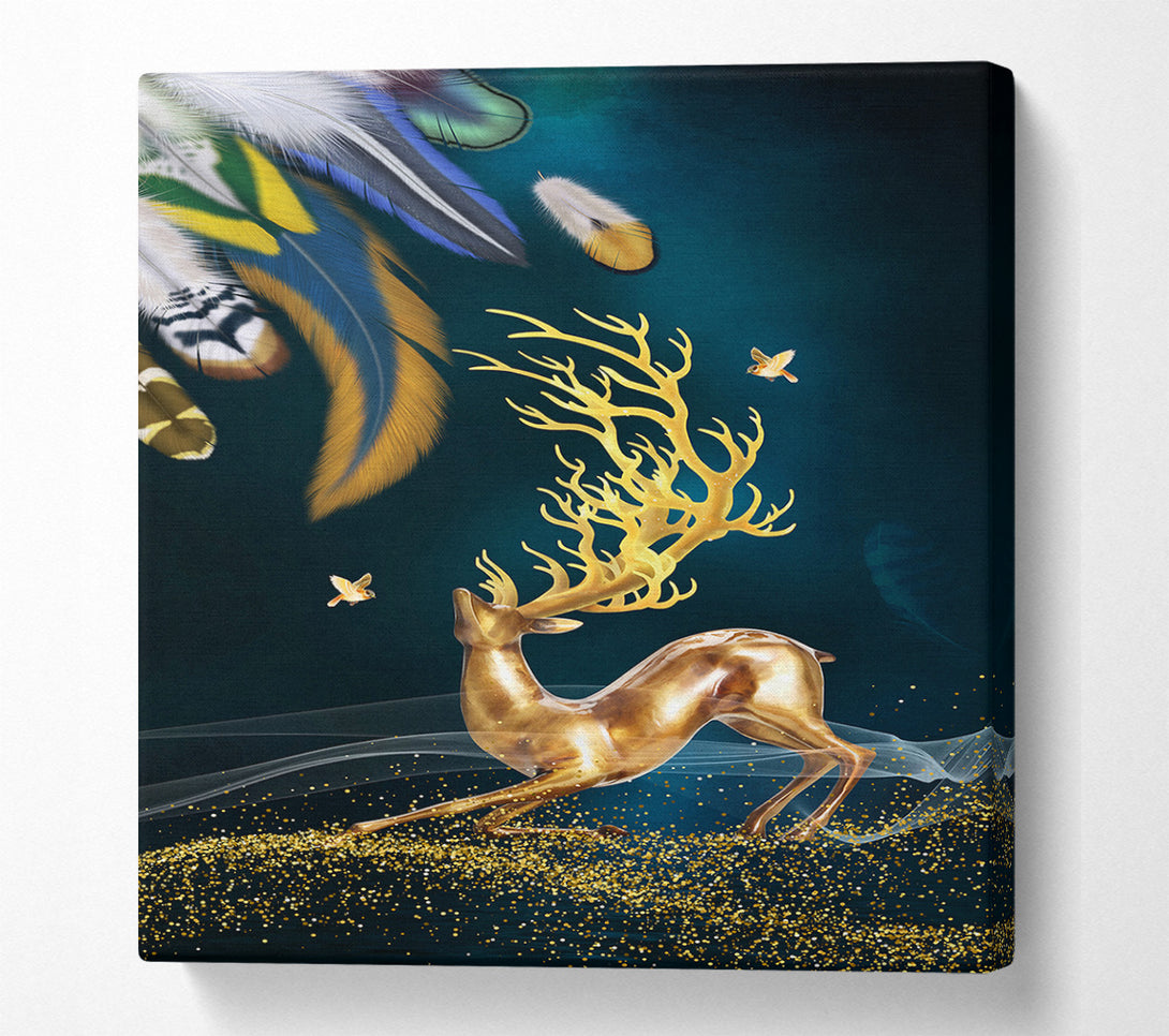  A Canvas Print of Feathers And Gold Reindeer Canvas Print