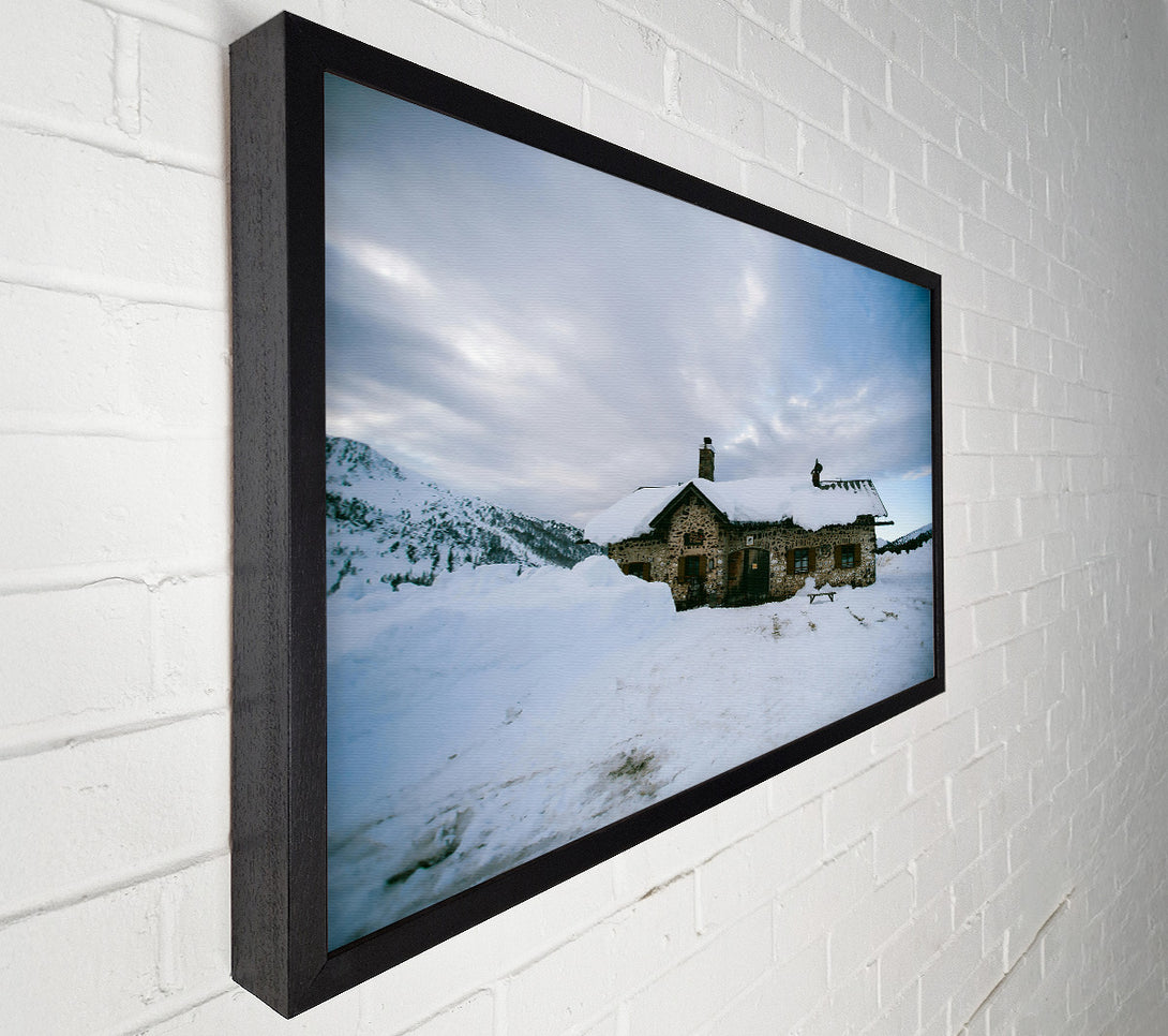  A Canvas Print of White Snowy Cabin Canvas Wall Art