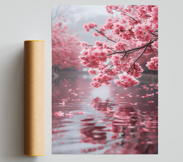 Pink Blossoms Reflecting Print