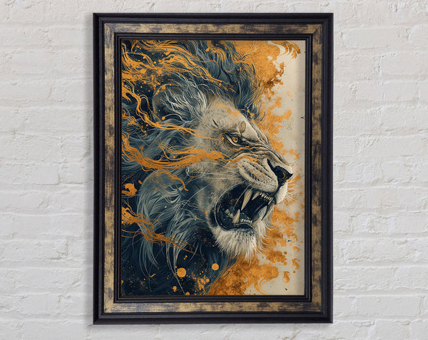 Fierce Abstract Lion Framed Print
