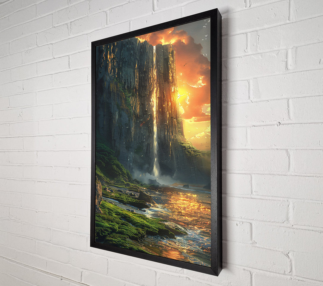  A Canvas Print of Golden Waterfall Sunset Canvas Wall Art