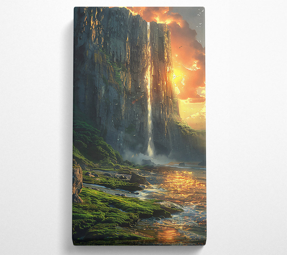  A Canvas Print of Golden Waterfall Sunset Canvas Wall Art