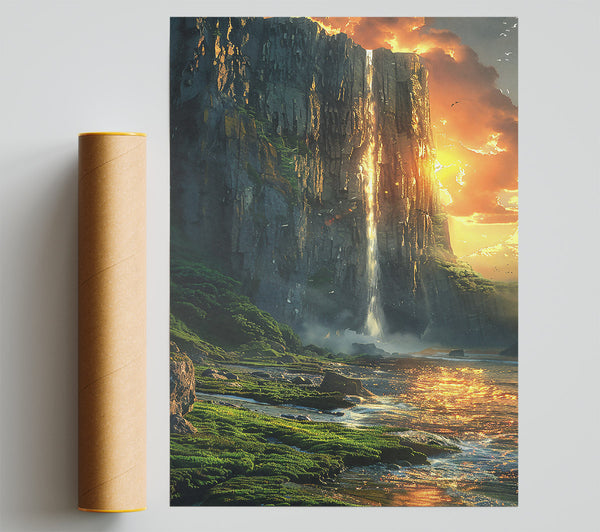 Golden Waterfall Sunset Print