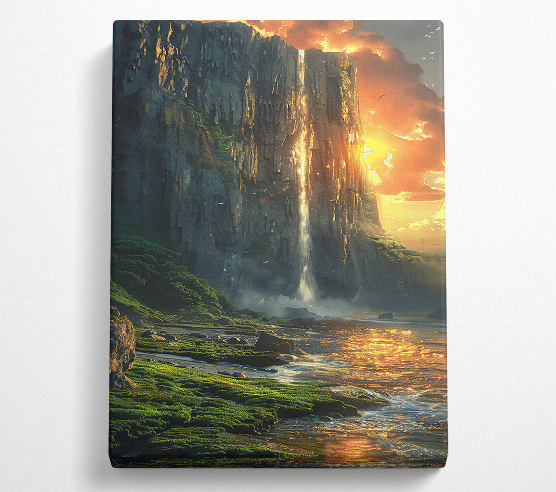  A Canvas Print of Golden Waterfall Sunset Canvas Wall Art