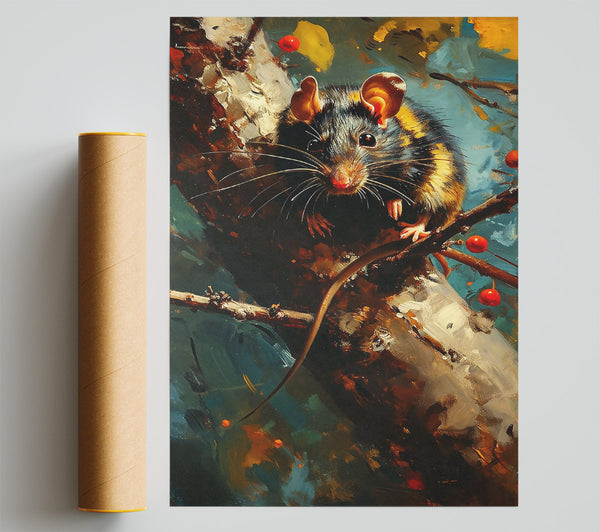 Black Rat On Branch Poster