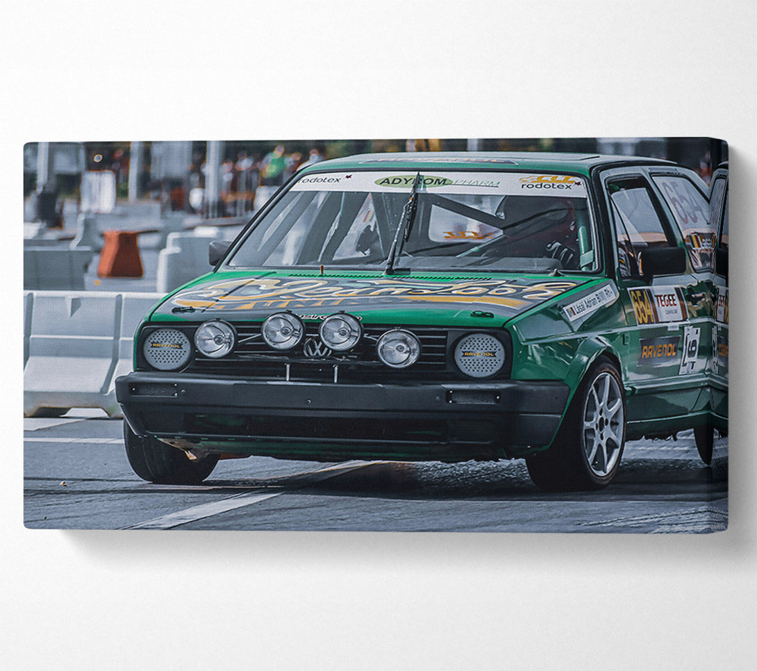  A Canvas Print of Green Rally Car Canvas Print
