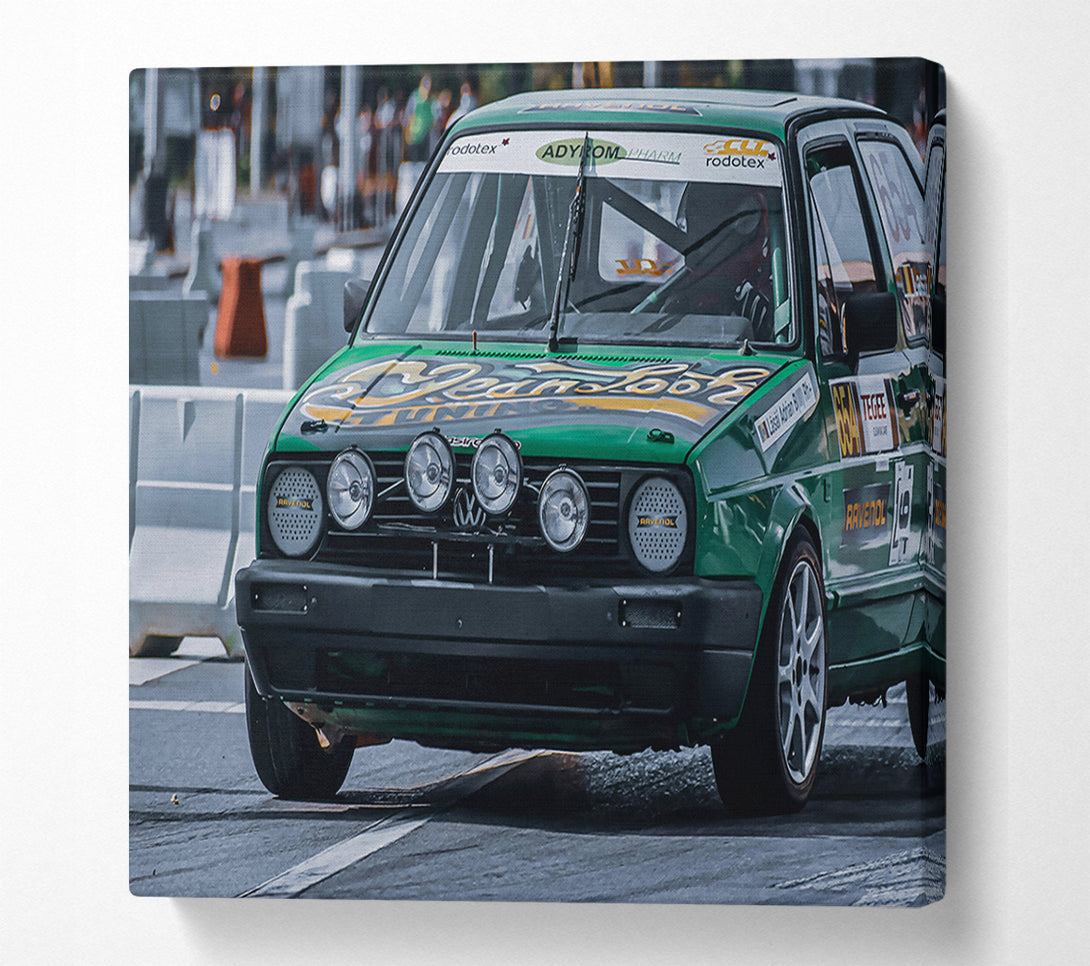  A Canvas Print of Green Rally Car Canvas Print