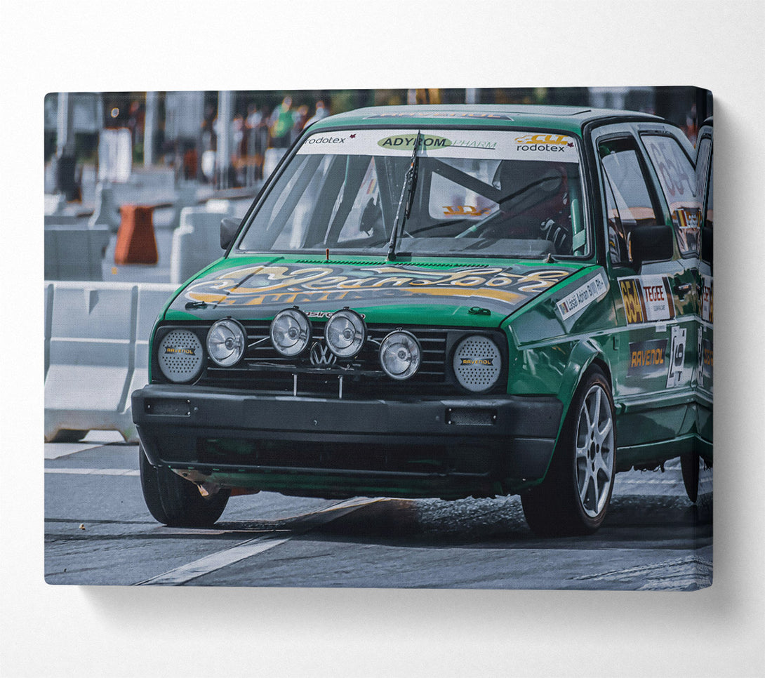  A Canvas Print of Green Rally Car Canvas Print