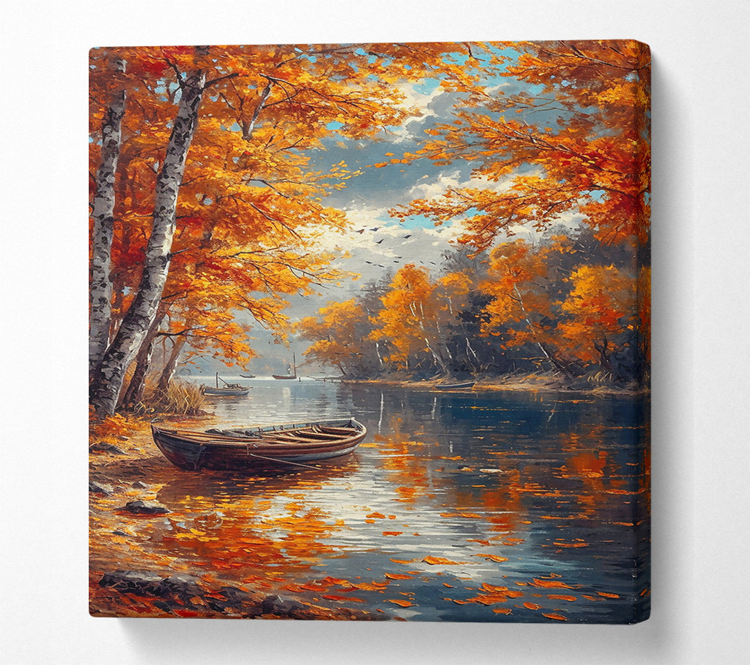  A Canvas Print of Golden Autumn River Canvas Wall Art