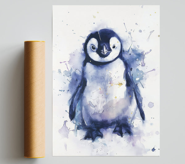 Indigo Penguin Splash Print