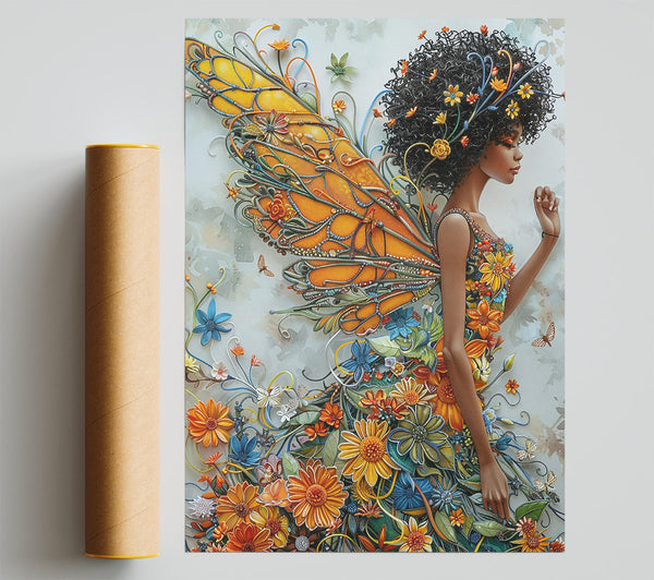 Golden Floral Wings Poster