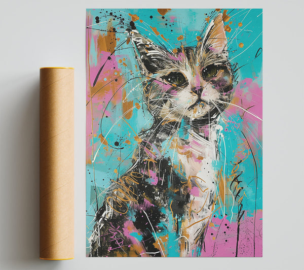 Turquoise Cat Portrait Print