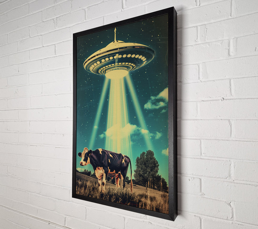  A Canvas Print of Teal Cow Abduction Canvas Art
