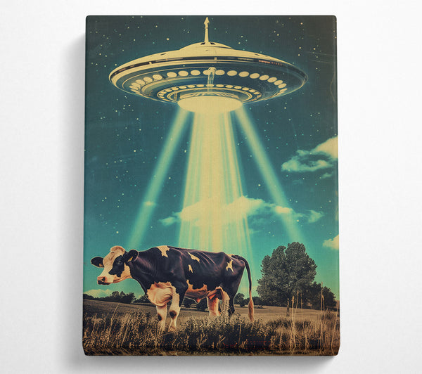  A Canvas Print of Teal Cow Abduction Canvas Art