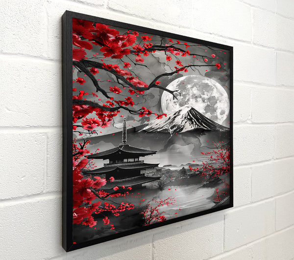 Red Bloom Moonlit Fuji