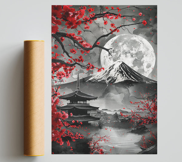 Red Bloom Moonlit Fuji Print