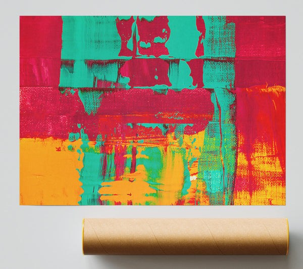 Aqua And Crimson Abstract Poster