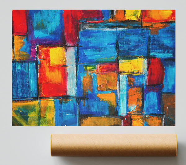 Blue Abstract Squares Print